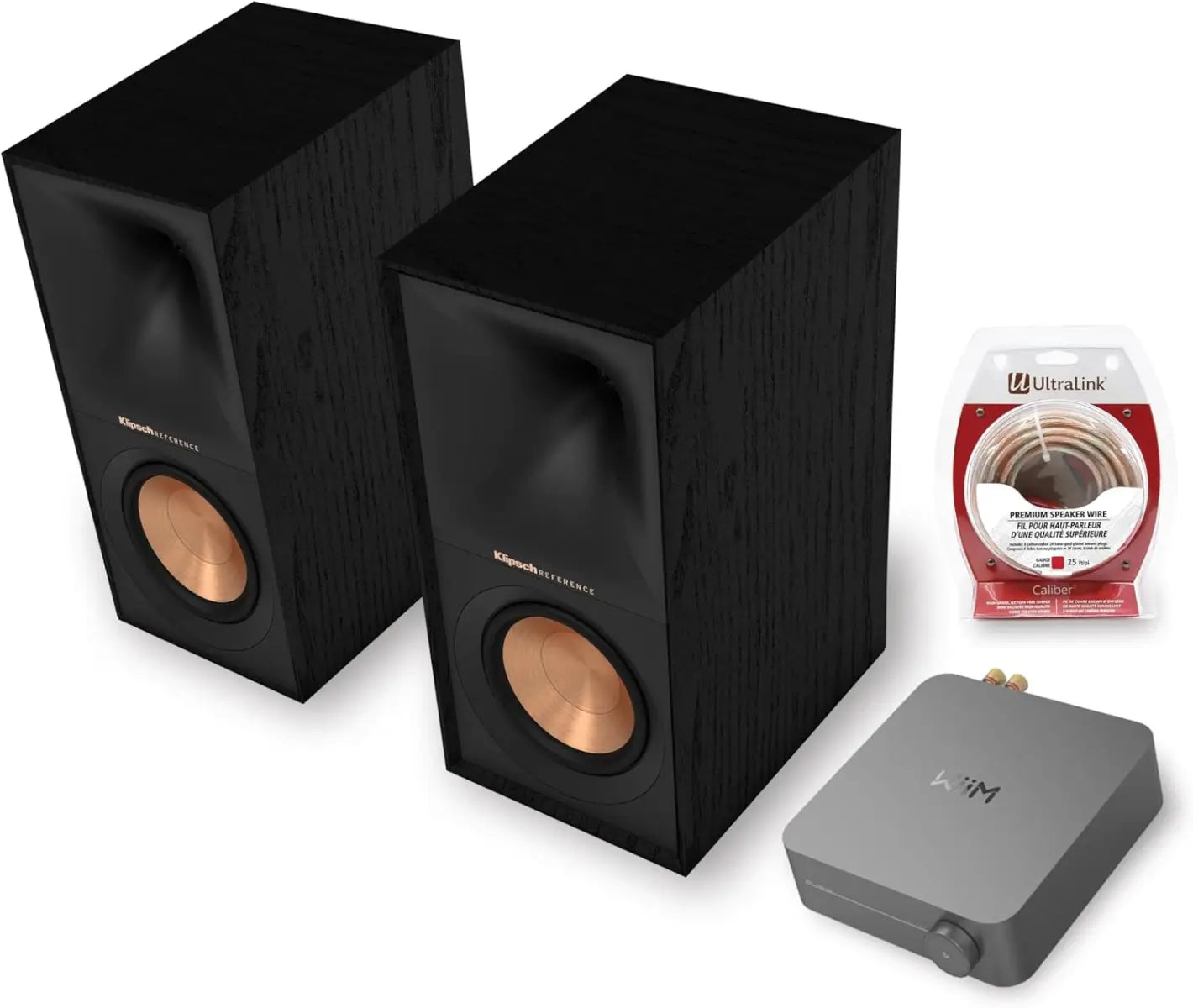 Klipsch Ultimate Streaming Starter Kit – R-60M Bookshelf Speakers, WiiM Amp, Ultralink Speaker Wire