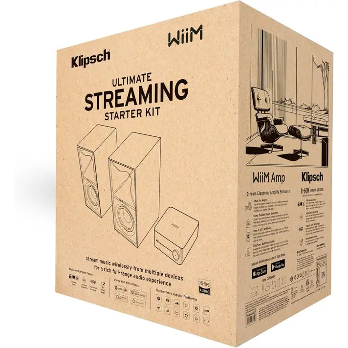 Klipsch Ultimate Streaming Starter Kit – R-60M Bookshelf Speakers, WiiM Amp, Ultralink Speaker Wire