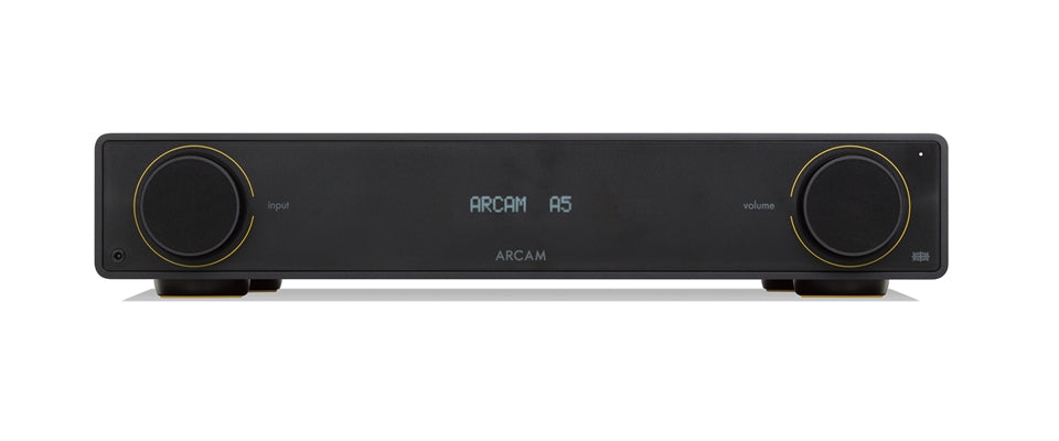 The ARCAM A5 is for those intimate listening experiences with your favourite music. Continuous power output (0.5% THD), per channel2 channels driven, 20Hz - 20kHz, 8Ω 50W2 channels driven, 1kHz, 4Ω 75WHarmonic distortion, 80% power, 8Ω at 1kHz 0.003% Analogue InputsNumber of inputs 3 (RCA pairs)Signal/noise ratio (A-wtd, ref. 50W, 1V input) 106dBFrequency response