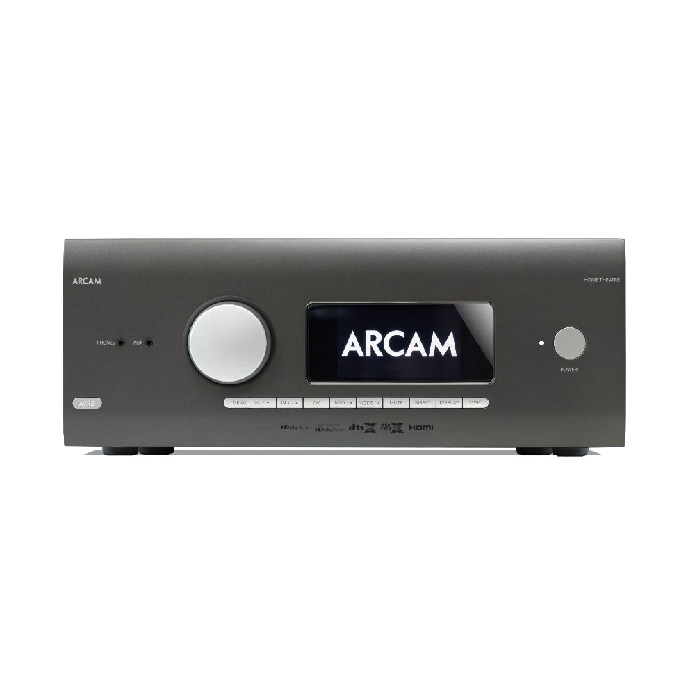 The Arcam AVR5 is a high-performance audio/visual receiver that delivers stunning realism for the ultimate home cinema experience. Native 12-channel decoding of immersive audio from Dolby Atmos and DTS:X, the AVR5 can deliver incredible theatre experiences. The Arcam AVR5 is designed with a passion for music and movies, bringing both to life with truly high fidelity.