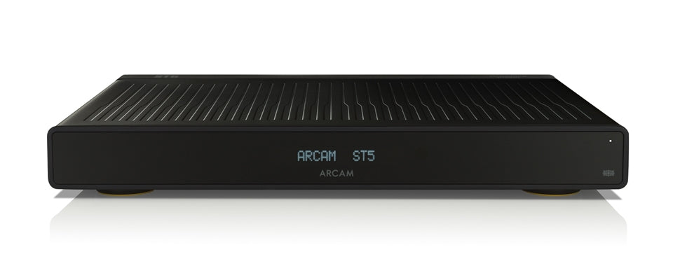 The ARCAM ST5 is the high resolution upgrade for our Radia integrated amplifiers. The slim form factor includes a control link to these amplifiers, allowing the 2 components to act as one from your device. Sonically, this combination off ers better sound quality due to the benefits of isolated components with individual power supplies. Type: Streamer / Network