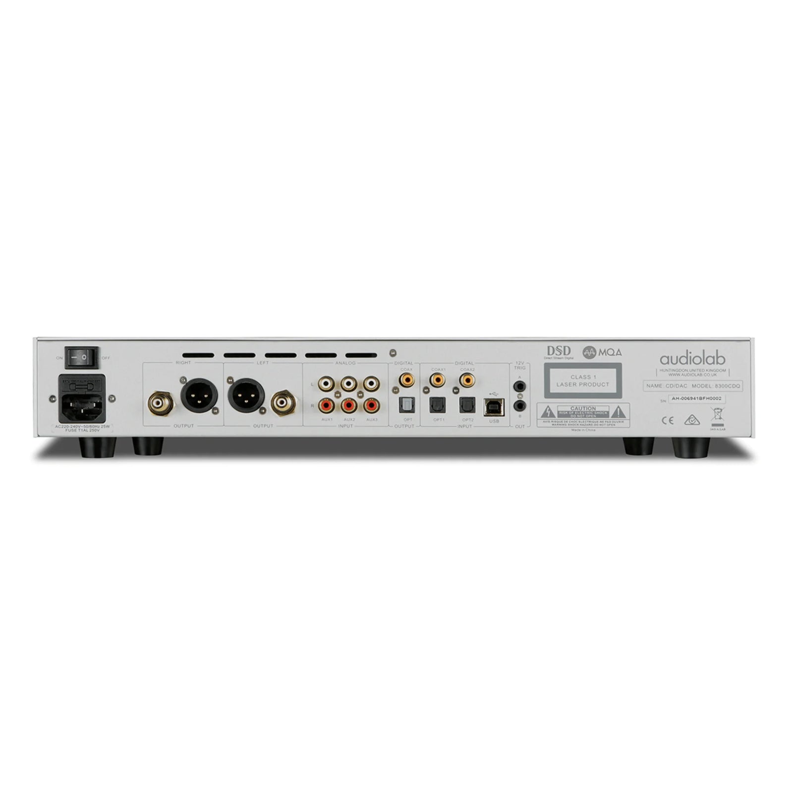 To this speciﬁcation the new 8300CDQ adds high-quality analogue preamp circuitry, coupled to three stereo pairs of line-level RCA inputs to connect analogue sources. The preamp circuitry is kept as simple as possible using high-quality components to maintain signal purity, with line input signals passing to a precision analogue volume stage.