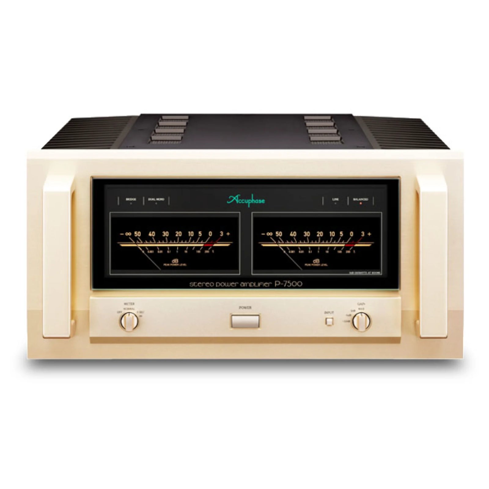 Accuphase P-7500 Power Amplifier Product & Specification The P-7500 is our flagship model Class AB stereo power amplifier that provides supreme driving performance. The power amplification stage uses a 10-parallel push-pull power transistor architecture, providing a rated output power of 300 W / 8 ohms that vastly exceeds that of conventional models.