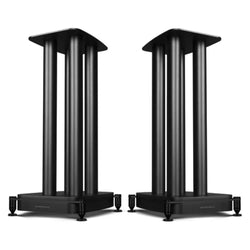 WHARFEDALE EVO 5.1 Speaker Stands in Black finish standing against a White background.