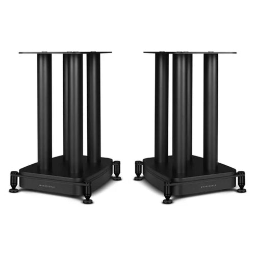 WHARFEDALE EVO 5.2 Speaker Stands in Black finish standing against a White background.