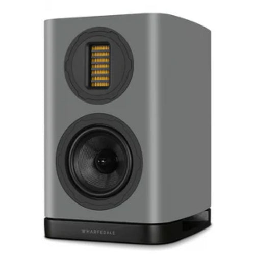 WHARFEDALE EVO 5.1 5” 2-way Bookshelf Speaker in Grey finish standing against a white backdrop. This is available to shop at Vinyl Sound.