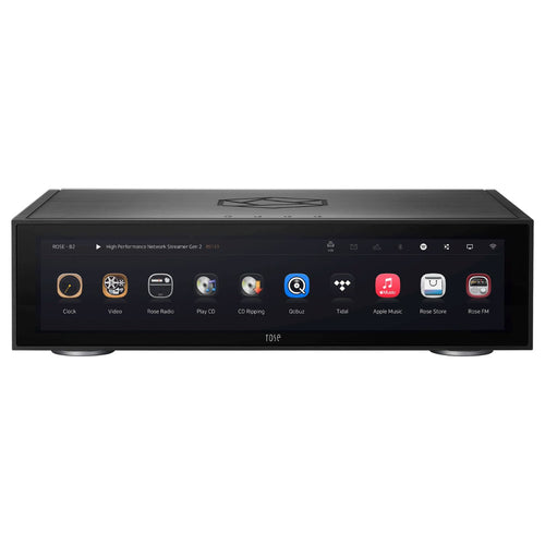 This is the front view of HiFi Rose's RS151 in black finish. It is a High Performance Network Streamer Gen2.