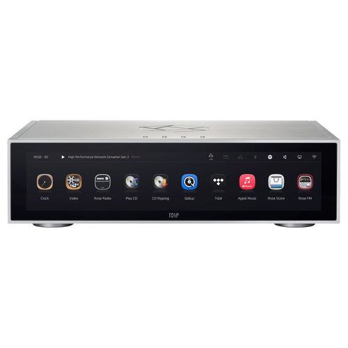 This is the front view of HiFi Rose's RS151 in silver finish. It is a High Performance Network Streamer Gen2.