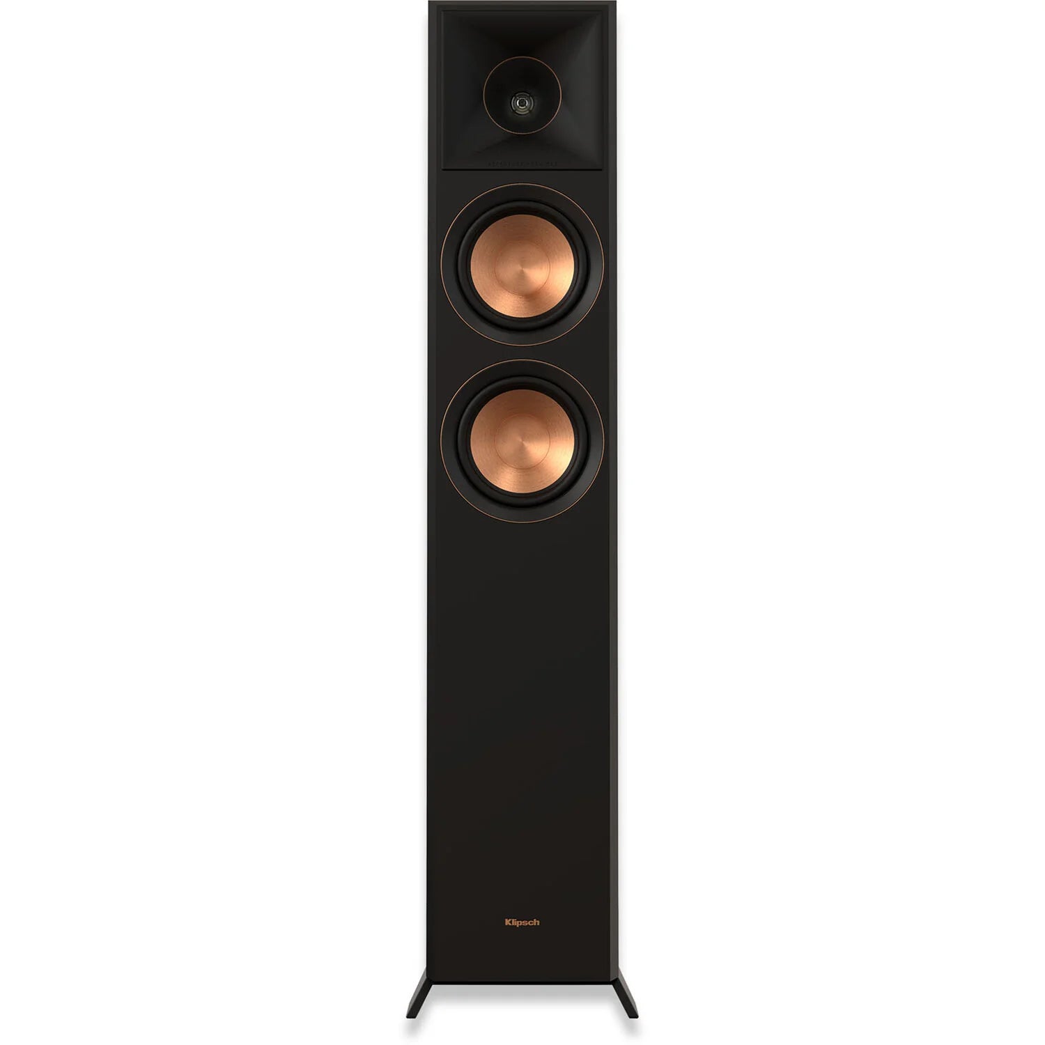 Klipsch RP-5000F floorstanding speaker featuring dual 5.25-inch spun-copper Cerametallic™ woofers and a 1-inch titanium tweeter with Tractrix® horn.