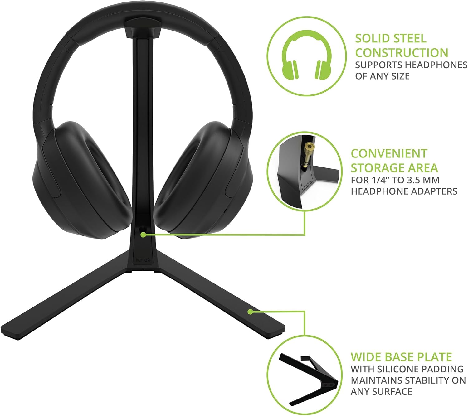 Kanto H3 Universal Desktop Headset Stand with Silicone Padding and Adapter Holder