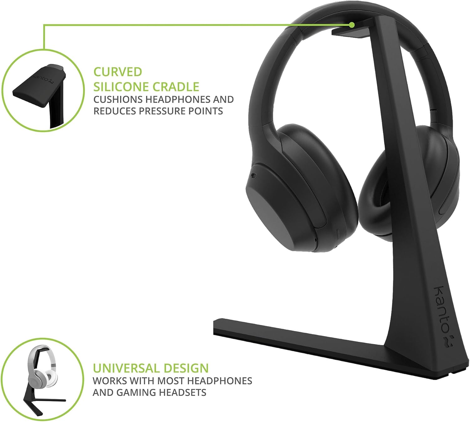 Kanto H3 Universal Desktop Headset Stand with Silicone Padding and Adapter Holder