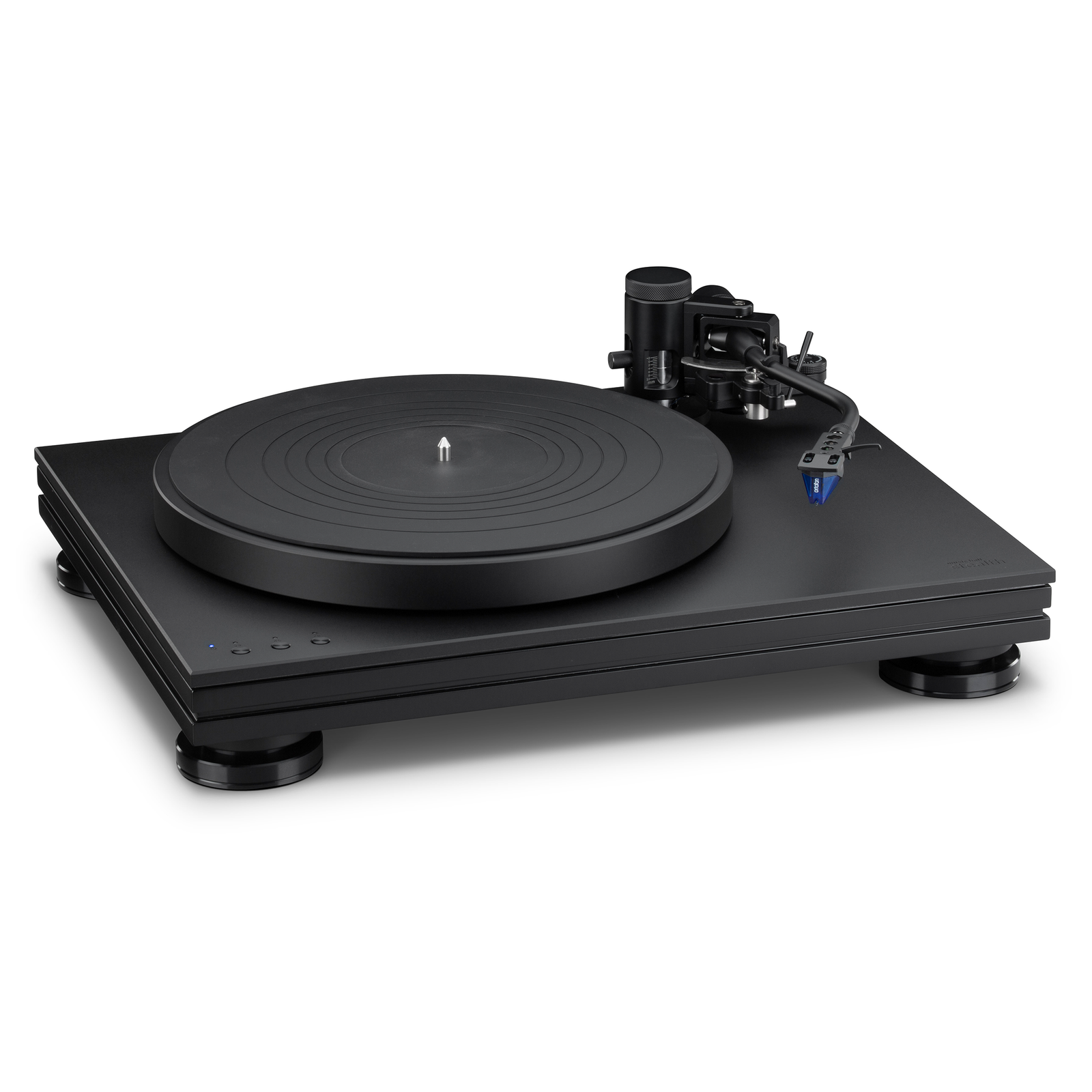 Product Highlights: 3-speed direct drive turntable with touch-activated speed controls Brushless, low-torque motor automatically stops running at the end of a record Heavy, multi-layer chassis and height-adjustable feet attenuate external vibrations S-shaped tonearm with VTA adjustment and detachable headshell Factory-mounted, precision-aligned Ortofon 2M Blue cartridge