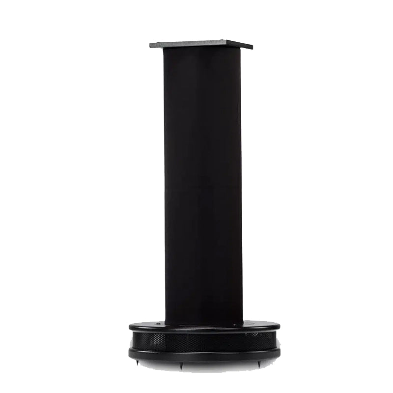 Harbeth Nelson Bass Extender Stand with wooden finish under Harbeth loudspeakers