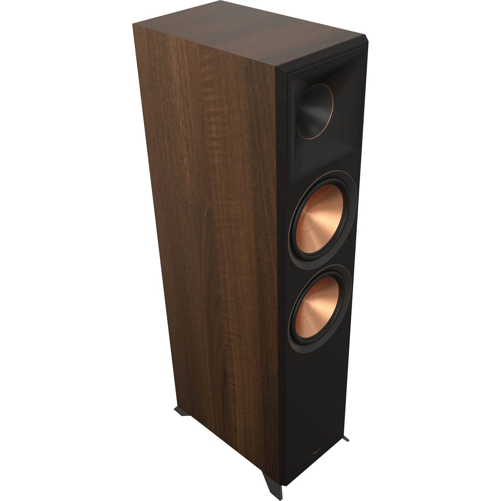 Klipsch RP-8000F floorstanding speaker featuring dual 8-inch copper-spun Cerametallic woofers and a 1-inch titanium tweeter with Tractrix horn.