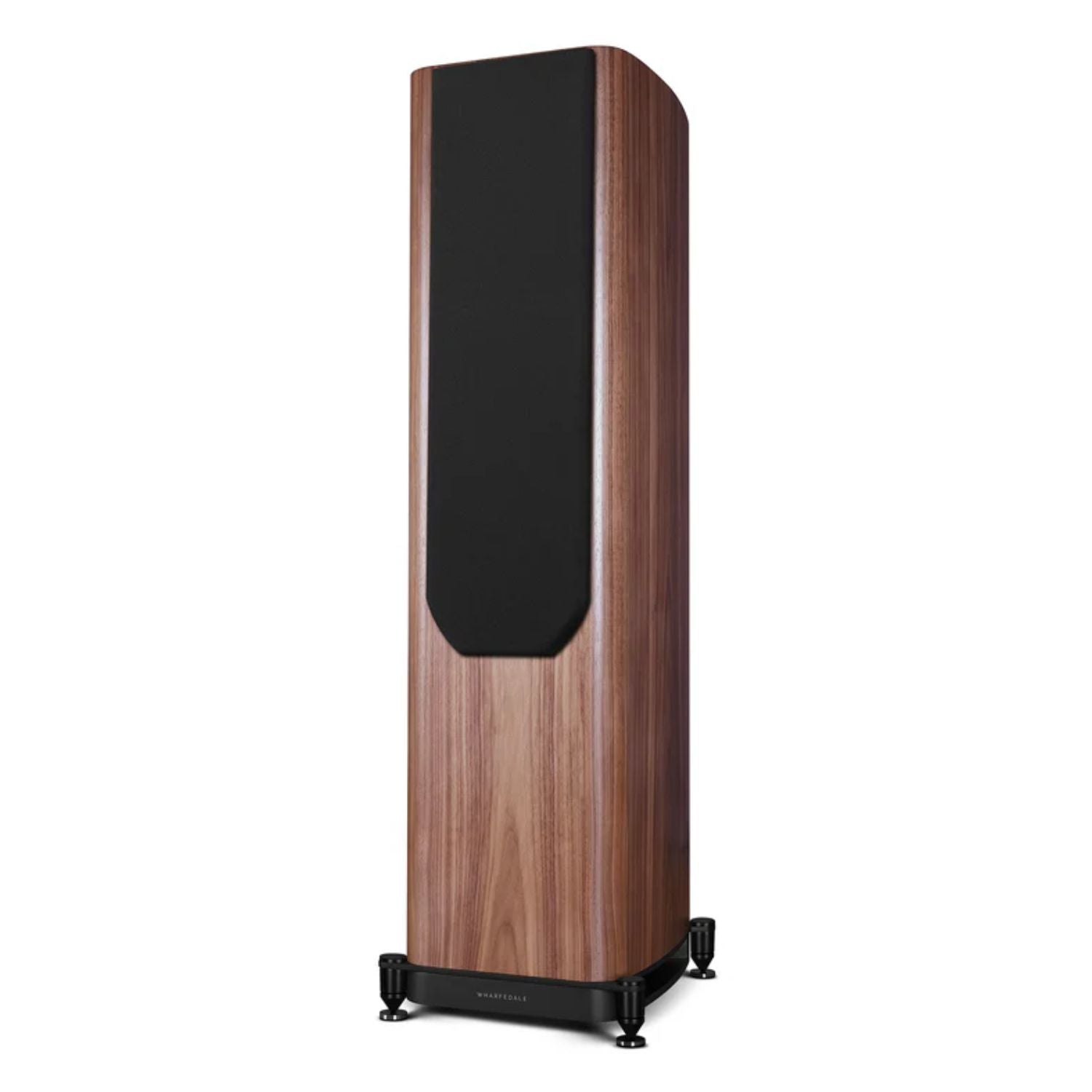 WHARFEDALE EVO5.3 Dual 5” 3-way Floorstanding Speaker in Walnut color standing against a white backdrop. This is available to shop at Vinyl Sound.