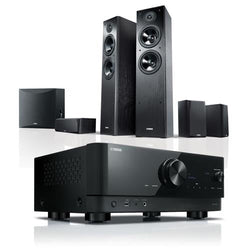 YAMAHA 5.1 CHANNEL MUSICCAST NETWORK HOME THEATER PACKAGE (YHTB4) | VINYL SOUND 80W x 5, 4K120-HDR10+/- RXV4A + 5.1 Speakers (NS51, NSP51, NSSW050) Bring the theater home. This 5.2-channel 80 Watt AV receiver creates a powerful and advanced home theater experience with the latest in video processing and Dolby TrueHD, DTS-HD Master Audio, app control