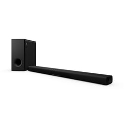 YAMAHA SRX50A TURE X SOUND BAR WITH EXTERNAL SUBWOOFER | VINYL SOUND True X Soundbar with external subwoofer True X Surround (Separately sold True X speakers are required to play contents with True X surround.) Dolby Atmos® Alexa Built-in Spotify Connect, AirPlay 2, and Tidal Connect HDMI eARC(out), HDMI in, Bluetooth®