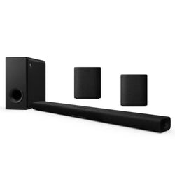 YAMAHA SRX50WSX-SET TRUE X SOUND BAR WITH WIRELESS SUBWOOFER, BUNDLE WITH WS-X1A x 2 | VINYL SOUND True X Soundbar with external subwoofer + Portable Surround Speakers True X Surround Dolby Atmos® Built-in Alexa Spotify Connect, AirPlay 2 and Tidal Connect HDMI eARC (out), HDMI input, Bluetooth® and optical connection