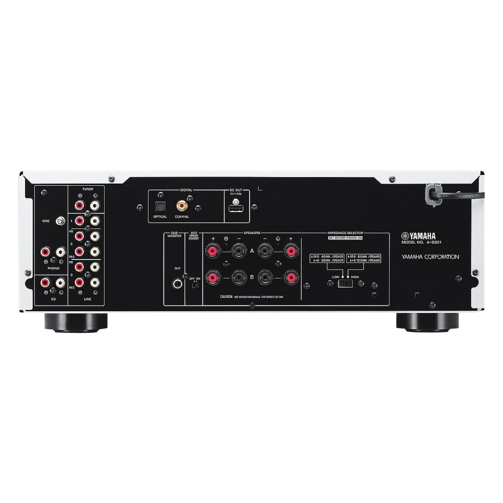Yamaha A-S301 - Integrated Amplifiers designed for excellent sound quality, with a beautiful appearance.An integrated amplifier with the advantage of digital input. ToP-ART (Total Purity Audio Reproduction Technology) and high quality parts - I/O (input to output)