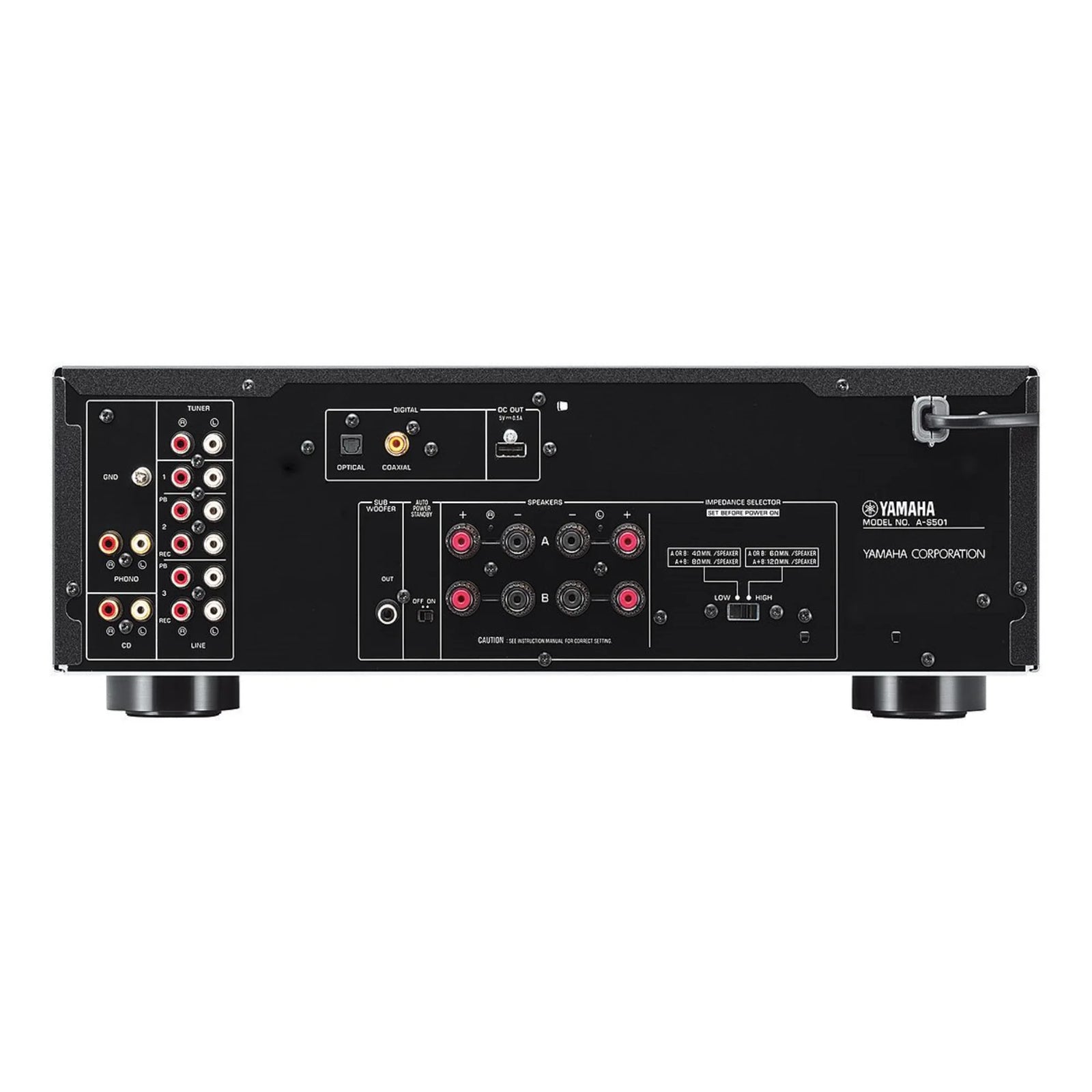 YAMAHA A-S501  - INTEGRATED AMPLIFIERS | VINYL SOUND Impressively high sound quality with a wide range of features and an elegant appearance. An integrated amplifier with the advantage of digital input. ToP-ART (Total Purity Audio Reproduction Technology) and high quality parts - I/O (input to output) Direct Symmetrical Design - ART