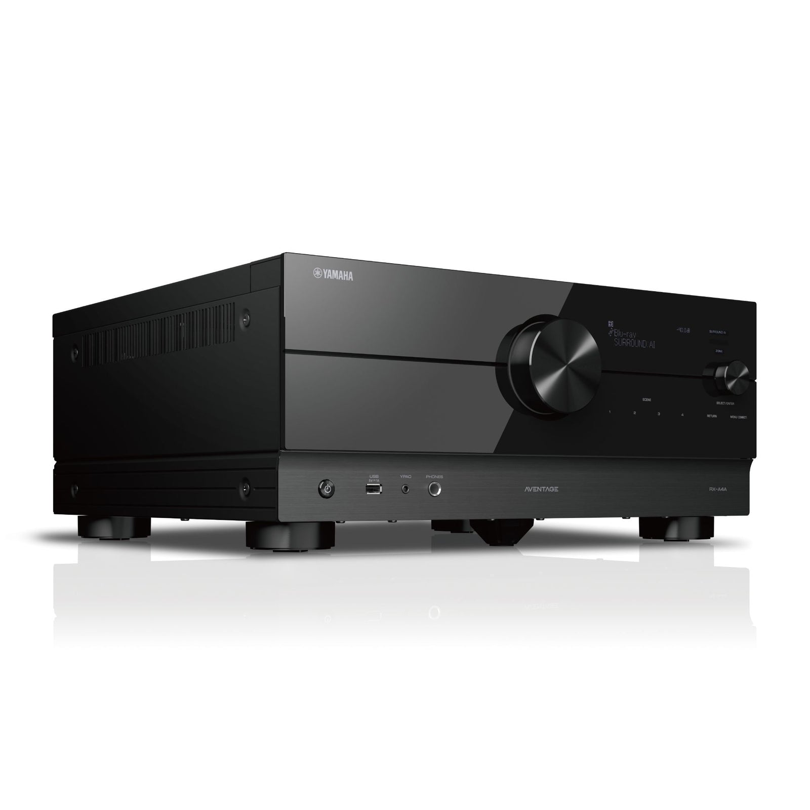 YAMAHA RX-A4A - AVENTAGE AV RECEIVERS | VINYL SOUND - 7.2 ch AVENTAGE with SURROUND:AI™, HDMI™ 7-in/3-out, the latest QCS407. 7.2 Channel powerful surround sound with Zone2 Wi-Fi, Bluetooth®, AirPlay 2, Spotify Connect and MusicCast multi-room audio SURROUND:AI automatically optimises the surround effect in real time Dolby Atmos® and DTS:X® with CINEMA DSP HD3 YPAO™-R.S.C.