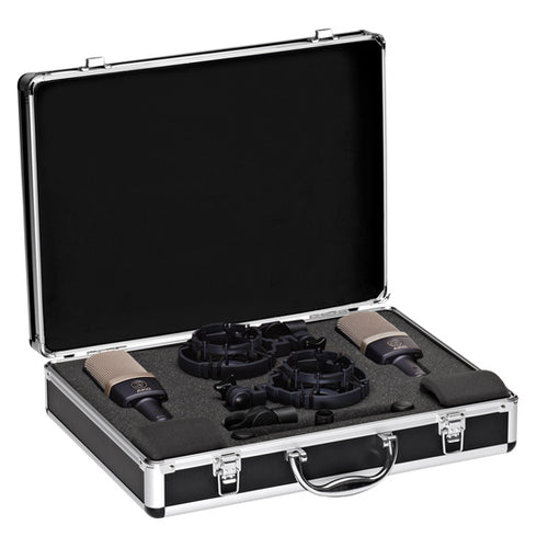 view of AKG C314 matched pair multi-pattern condenser microphones with stereo set case