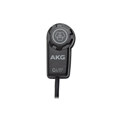 Front view of AKG C411L miniature condenser vibration pickup with mini XLR