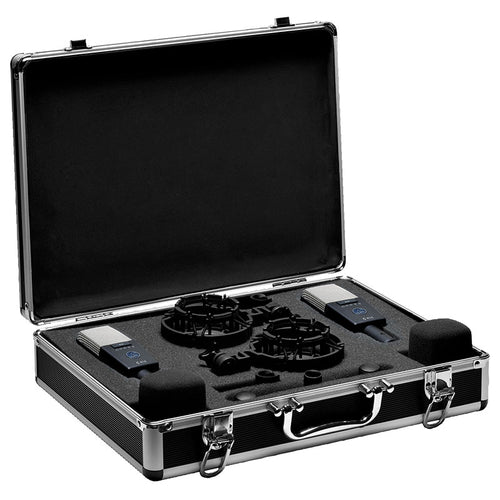 view of AKG C414 XLS matched stereo pair with case and accessories