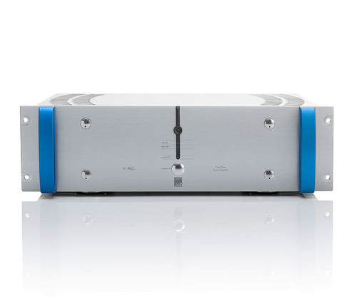 Front view of ATC P1 Pro Dual-Mono Power Amplifier showcasing controls and design.