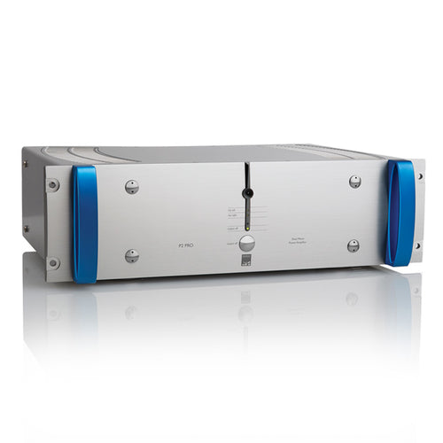 Front view of ATC P2 Pro Dual-Mono Power Amplifier showcasing controls and design.