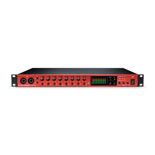 Front view of focusrite clarett+ octopre usb-c audio interface