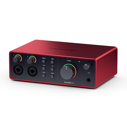 Front view of focusrite scarlett 4i4 4th-gen audio interface