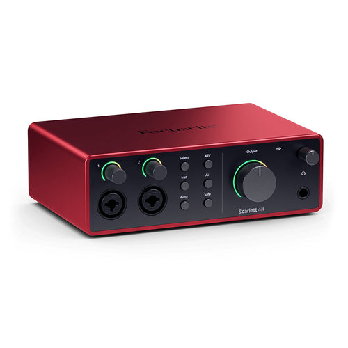 Front view of focusrite scarlett 4i4 4th-gen audio interface