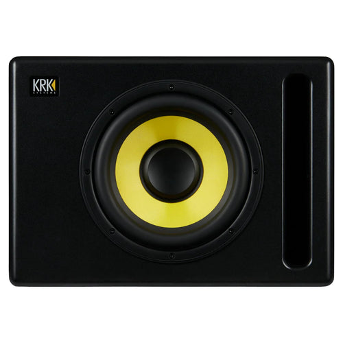 Front view of KRK S10.4 Powered Studio Subwoofer showcasing its design.