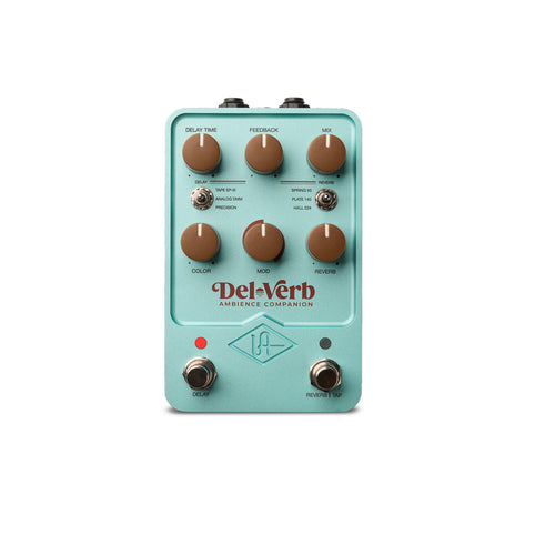Top view of Universal Audio Del-Verb Ambience Companion dual delay and reverb pedal