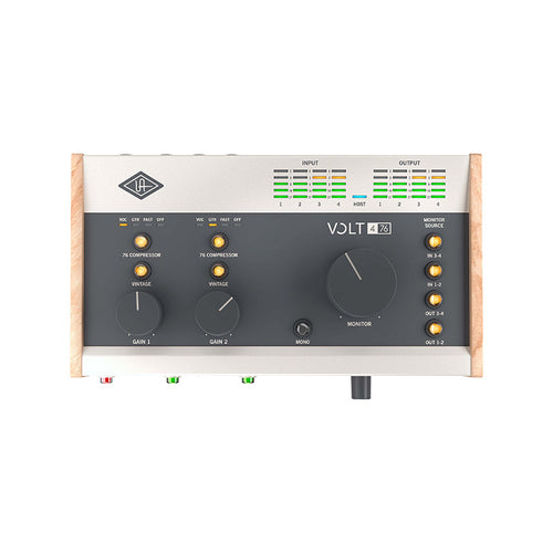 Front view of Universal Audio Volt 476 USB interface with dual compressors and 4-input layout