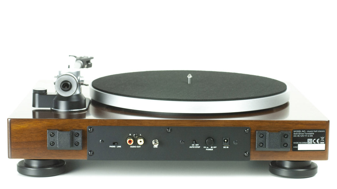 Nspired by turntables of the past, built with the best of today’s technology. The music hall classic turntable features a built-in phono preamp & phono cartridge, semi-automatic operation (auto-lift and power off), and a dark walnut wood veneer finish.A complete package A 2-speed belt driven turntable that comes complete with a tonearm, mounted music hall spirit cartridge, and built-in phono amp.
