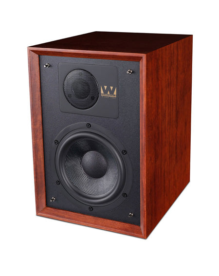 Denton 85th Anniversary is a two-way speaker in the classic bookshelf tradition, beautifully hand veneered in Mahogany by Wharfedale cabinet makers with an inset front baffle and traditional Tungsten cloth grille.